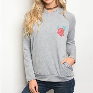 LAST one! Gray Long Sleeve Rose Hoodie
